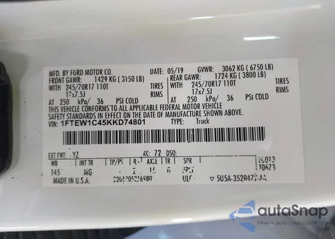 2019 Ford F-150 Xlt z USA, uszkodzony, nr VIN 1FTEW1C45KKD74801